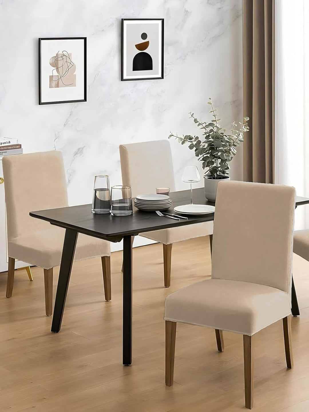 LANSHENG Stuhlhussen 2er Set, Universelle Abnehmbare Waschbar Samt Stuhlhussen, Universale Stretch E