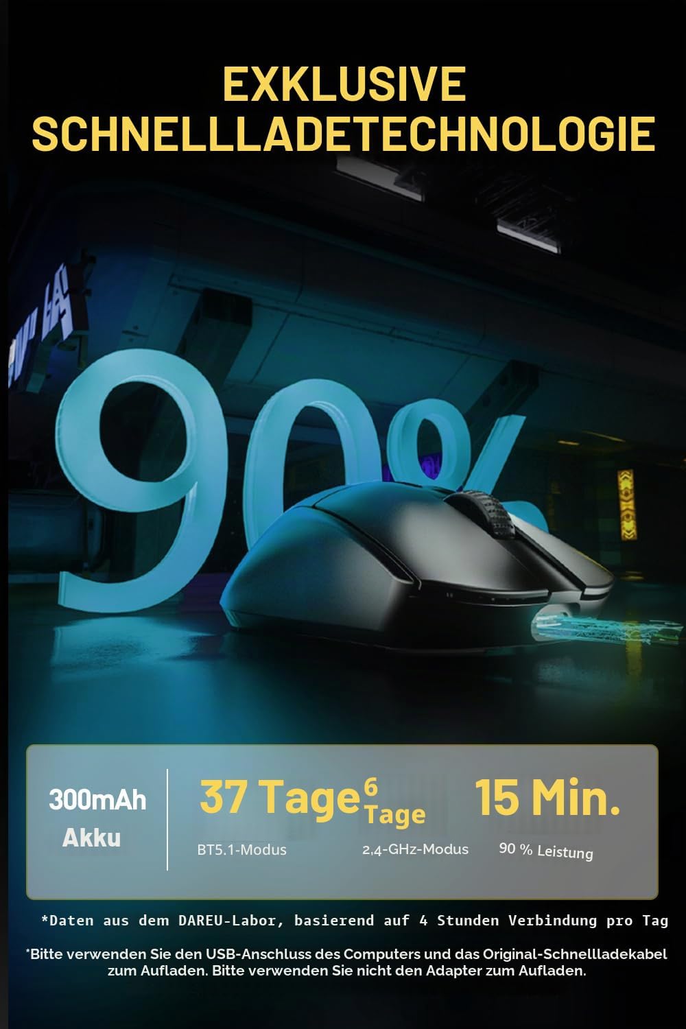 DAREU A950pro 4K Wireless Gaming Mouse: 55 g Ultraleicht, 4 kHz Abtastrate, Optischer Sensor PAW3395