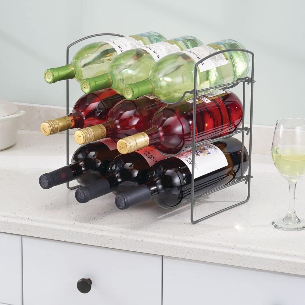 mDesign Weinregal für 9 Flaschen Wein, Bier, Wasser usw. – Flaschenhalter mit 3 Ebenen für die Küche