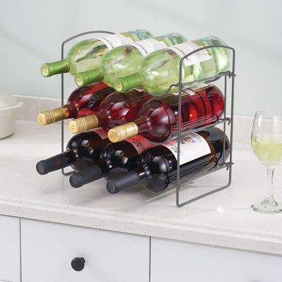 mDesign Weinregal für 9 Flaschen Wein, Bier, Wasser usw. – Flaschenhalter mit 3 Ebenen für die Küche