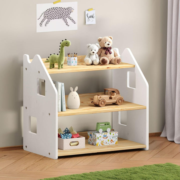 IDIMEX Kinderregal Yasmin 3 Ablagen Natur/weiss - Montessori Regal für Spielzeug und Bücher, Kinderz