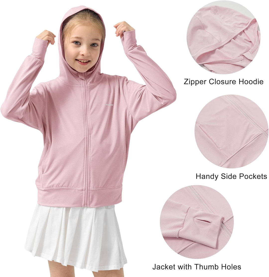 Rolanko Mädchen Sommerjacke mit Daumenlöchern Langarm Sonnenschutz Schnell Trocknend Reissverschluss