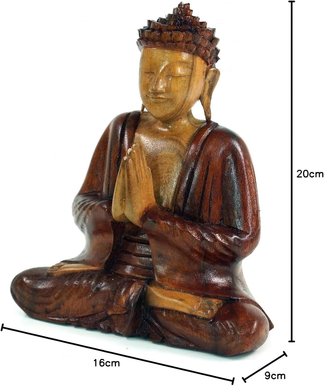 GURU SHOP Holzbuddha, Buddha Statue, Handarbeit 20 cm Anjali Mudra - Modell 6 20*16 cm Modell 6, 20*