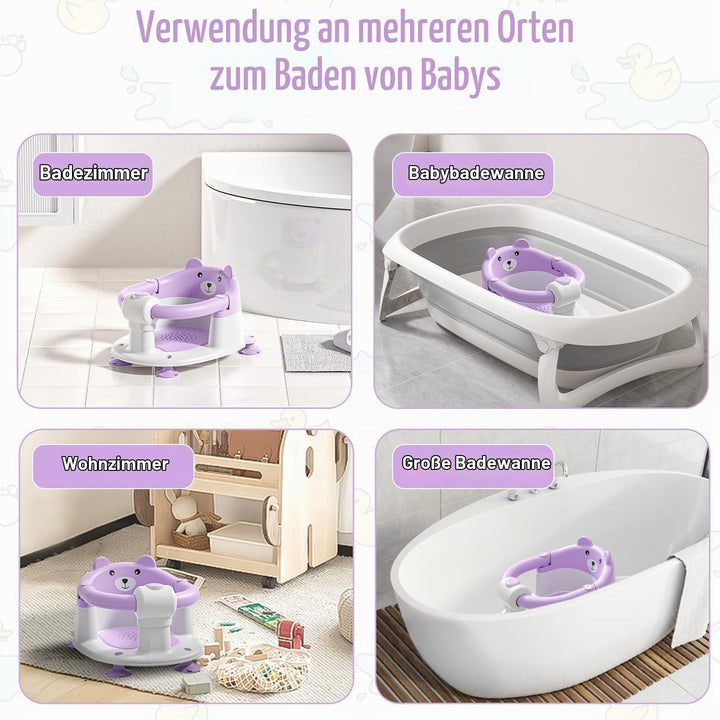 Badewannensitz Baby ab 6 Monate, Bär Rutschfester Badesitz Baby mit 4 Saugnäpfen und Kissen für Klei