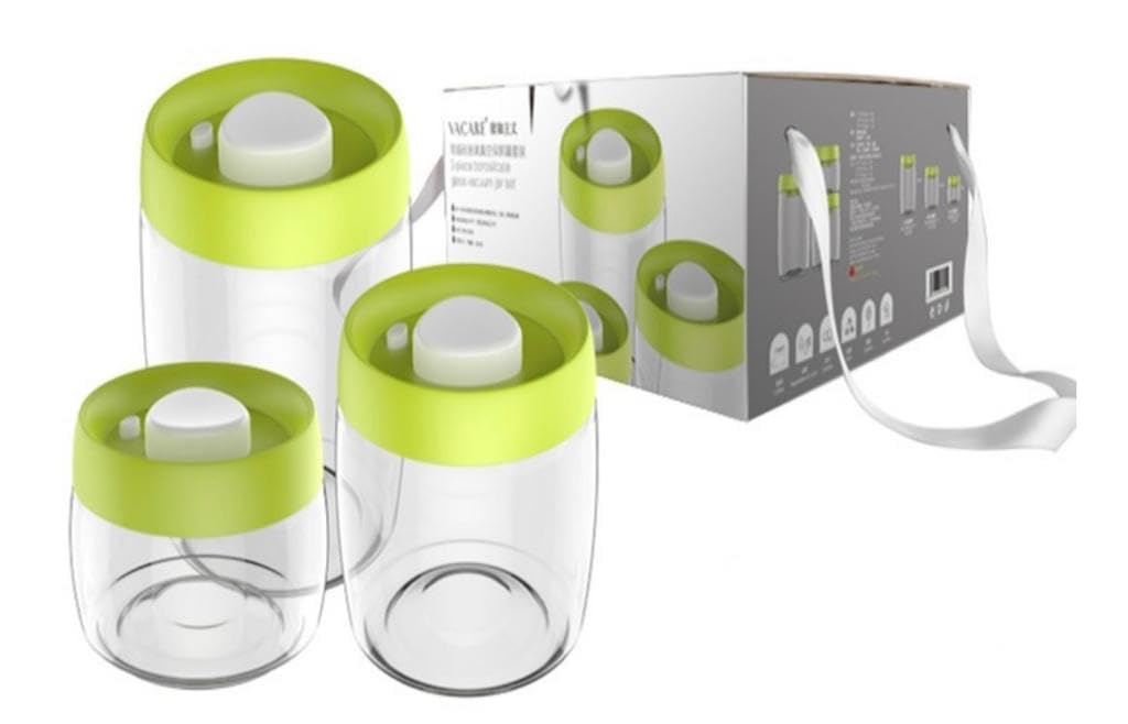 Green Bee Vakuumbehälter 3er Set aus Borosilikatglas, BPA-Frei, Hitzebeständig, Spülmaschinenfest, G