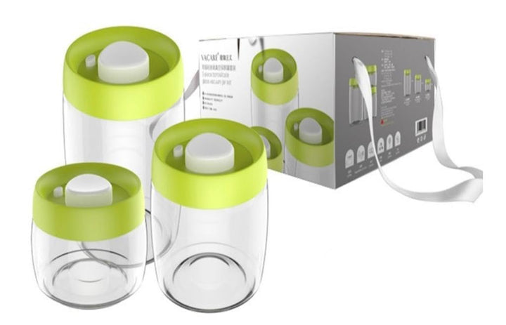 Green Bee Vakuumbehälter 3er Set aus Borosilikatglas, BPA-Frei, Hitzebeständig, Spülmaschinenfest, G