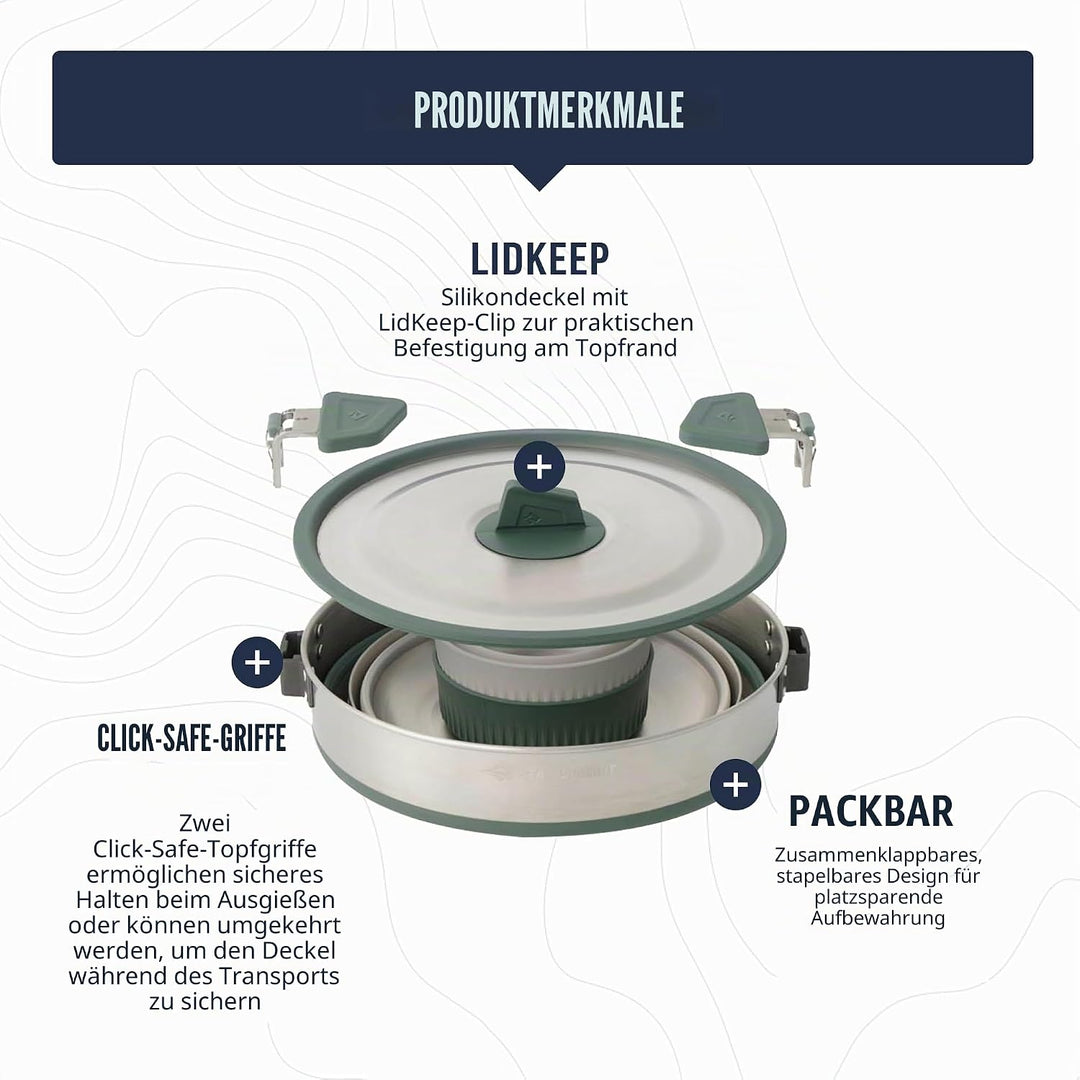 Sea to Summit Detour Stainless Steel One Pot Cook Set 2P 5-teilig - Kochset green-grey