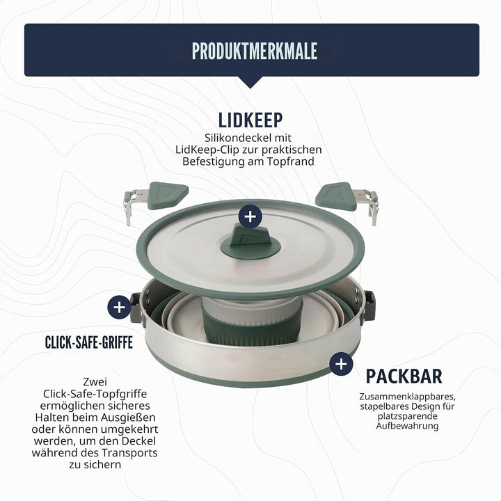Sea to Summit Detour Stainless Steel One Pot Cook Set 2P 5-teilig - Kochset green-grey