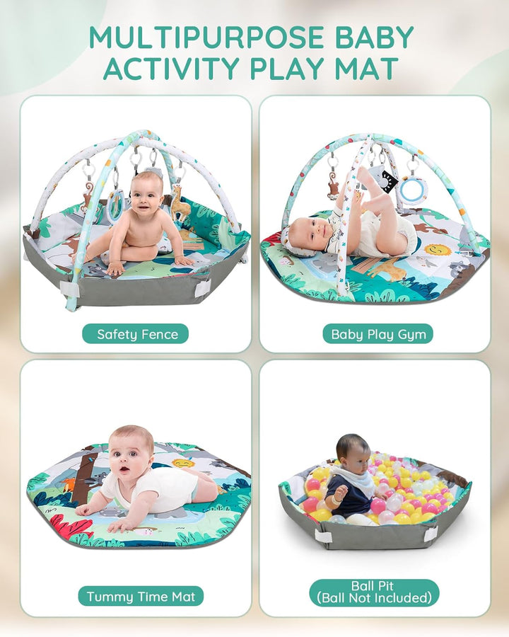 Lilian&Gema Spielbogen Baby, 4 in 1 Spieldecke Baby, Baby Spielmatte mit 6 Spielzeugen, Spielmatte B