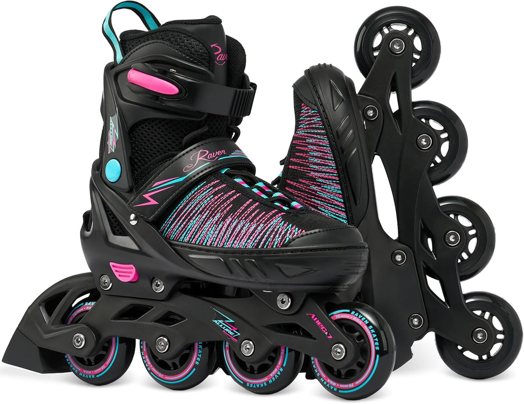RAVEN Inline Skates Inliner für Kinder Erwachsene Mädchen Damen verstellbar 31-35 (20,5cm-23cm) Allu