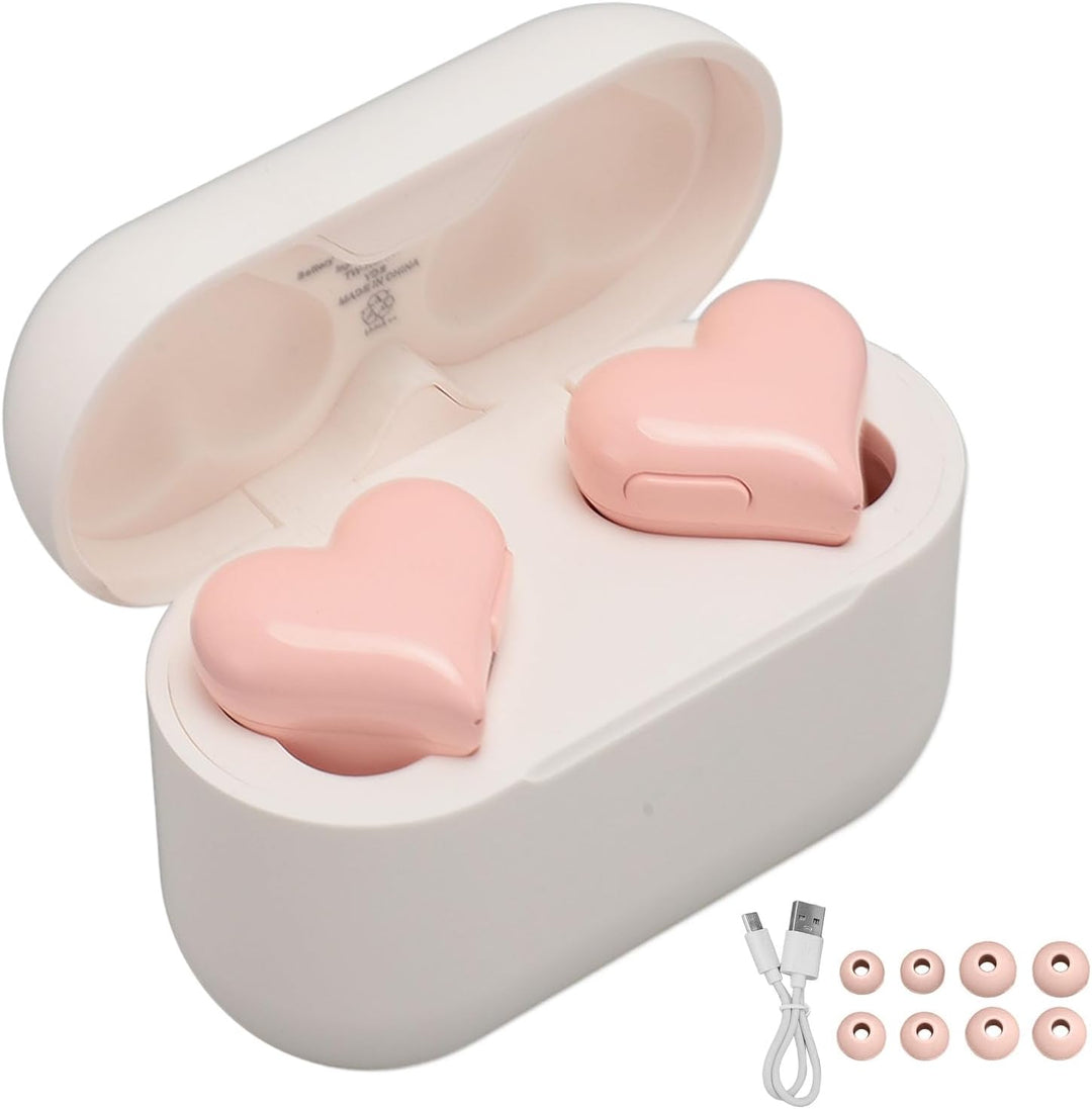 Herzförmige Ohrhörer, HiFi-Stereo-Sound, 5.3-Kopfhörer mit Ladehülle für Mädchen und Frauen (Rosa),