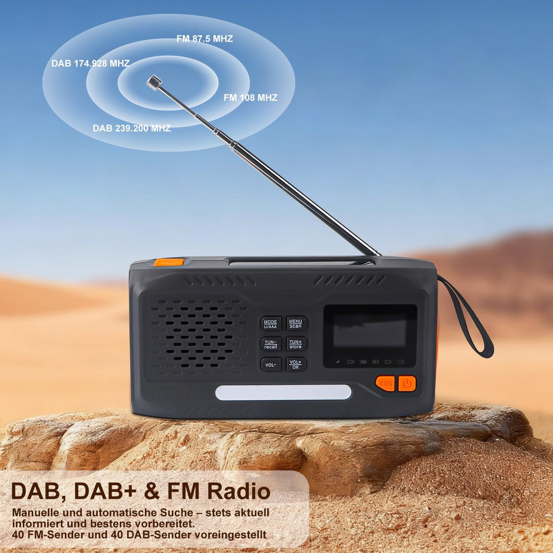 Notfallradio, Kurbelradio, FM/DAB+/DAB tragbares Solarradio mit 4000mAh Powerbank, Telefon-Ladegerät