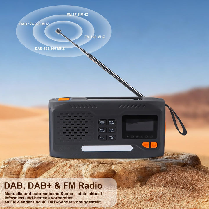 Notfallradio, Kurbelradio, FM/DAB+/DAB tragbares Solarradio mit 4000mAh Powerbank, Telefon-Ladegerät