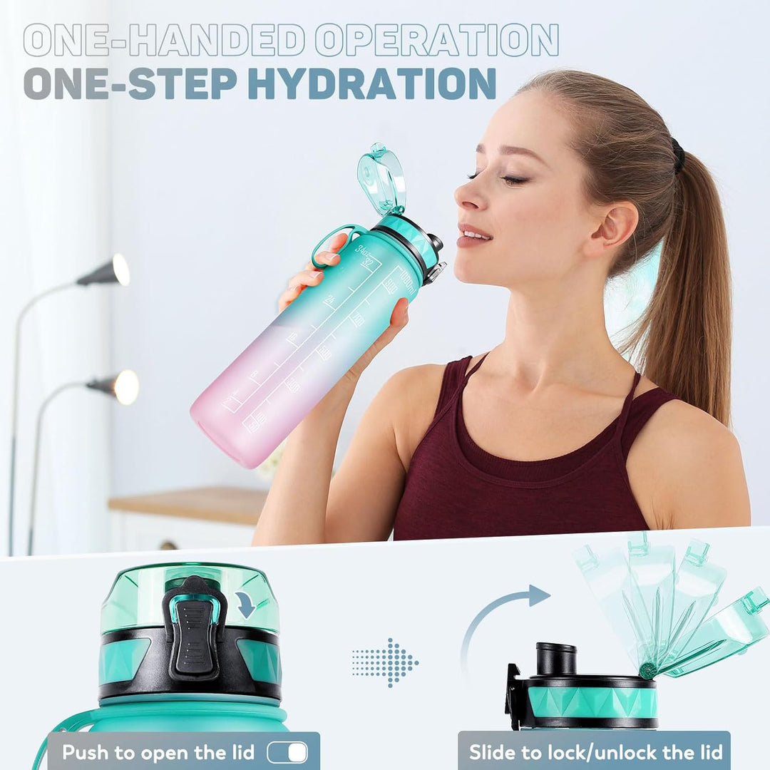Trinkflasche 1L Sport Wasserflasche [BPA Frei] Trinkflasche mit rutschfest Gummi Grip Geeignet für D