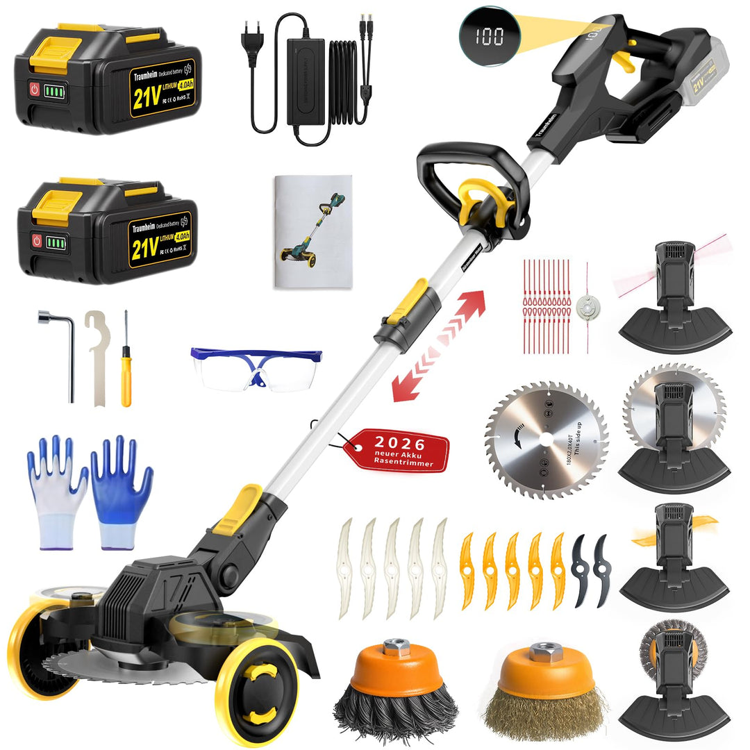 Rasentrimmer mit Akku, 21V Akku Rasentrimmer für Makita Akku, Rasentrimmer mit Unkrautbürste, 2 * 4.