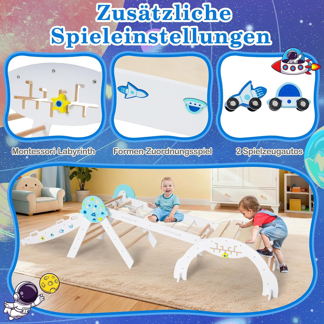 COSTWAY Klettergerüst Indoor 4er Set, klappabres Kletterdreieck mit Rutsche, Kletterbogen, Netz, ink