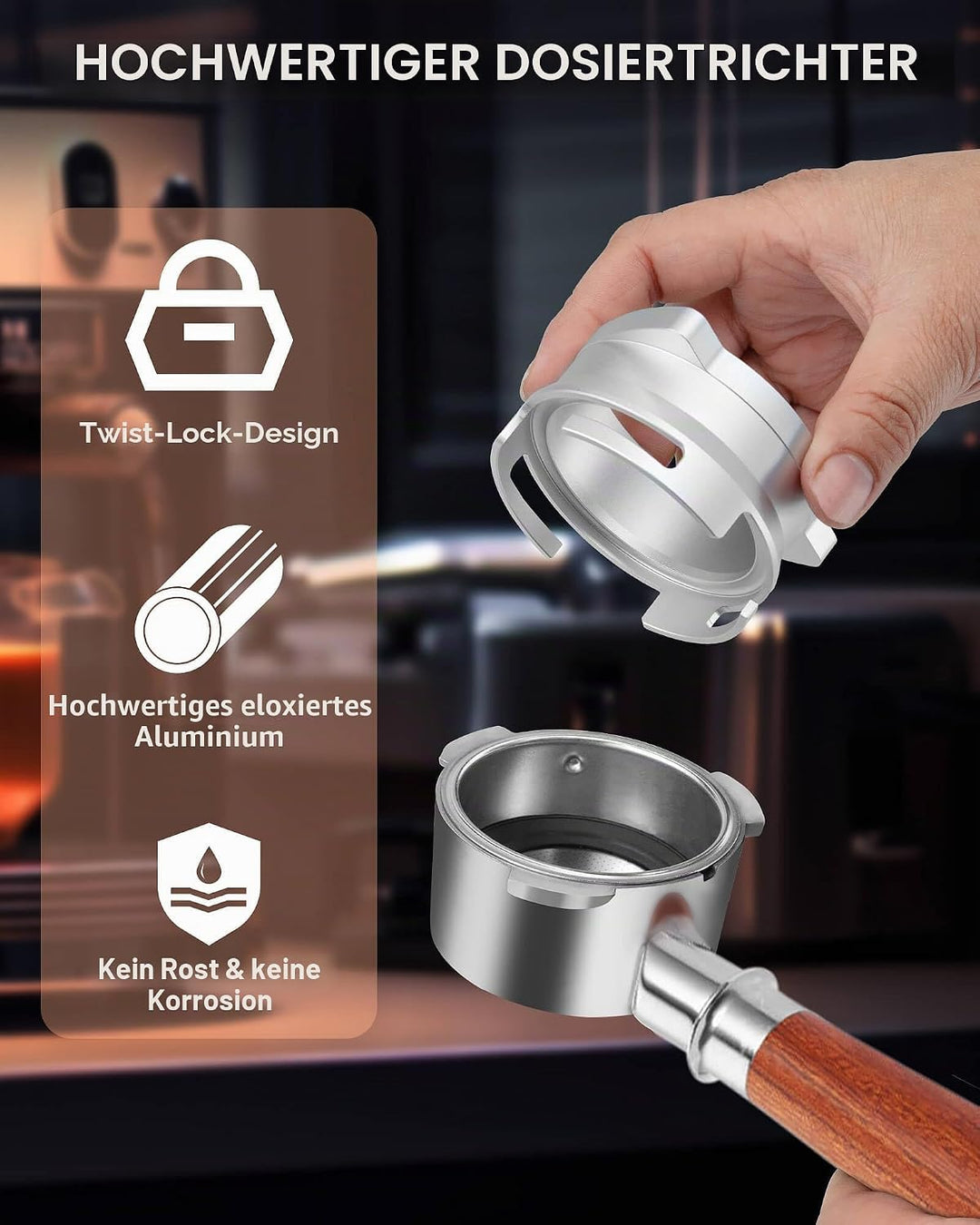 54 mm Kaffee-Dosiertrichter, freihändiger Aluminium-Dosierring und 53,5 mm Edelstahl-Pucksieb, Ersat