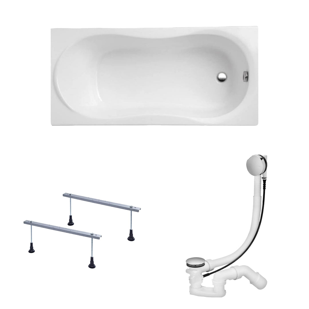 KOLMAN Badewanne GRACJA Rechteck 140x70 ohne Verkleidung, Ablaufgarnitur und Füssen Komplettset 3in1