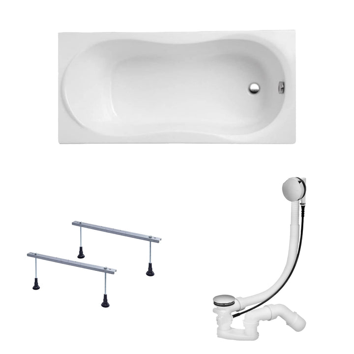 KOLMAN Badewanne GRACJA Rechteck 140x70 ohne Verkleidung, Ablaufgarnitur und Füssen Komplettset 3in1