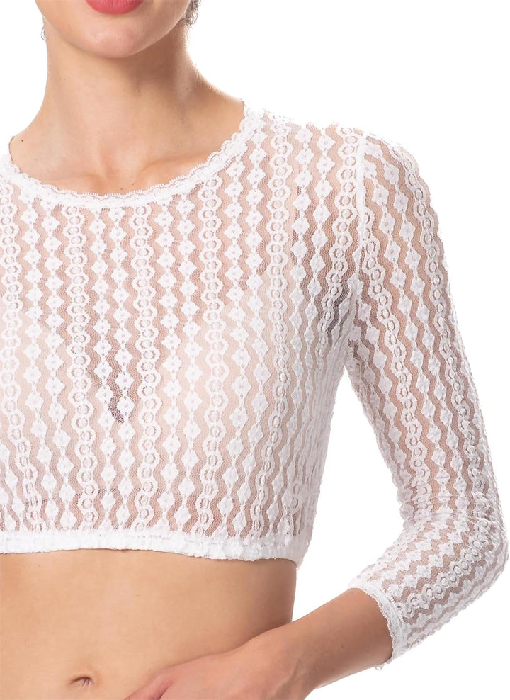 Dirndlwelle Edles Damen 3/4 Arm Dirndlbluse Oktoberfest Weiss Bequem Spitzebluse Schön Rundhals Trac