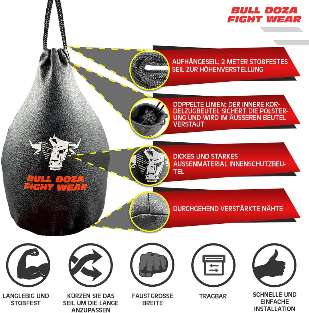 BULL DOZA FIGHT WEAR Ausweichen Reaktionstasche – Faustbreite – 1 kg wenn gefüllt – 2 Meter Seil zum