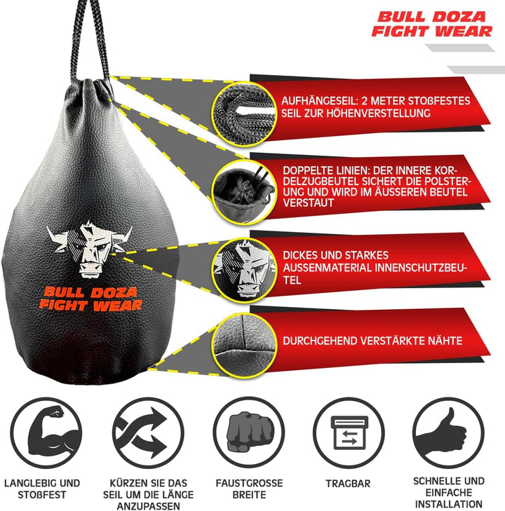 BULL DOZA FIGHT WEAR Ausweichen Reaktionstasche – Faustbreite – 1 kg wenn gefüllt – 2 Meter Seil zum