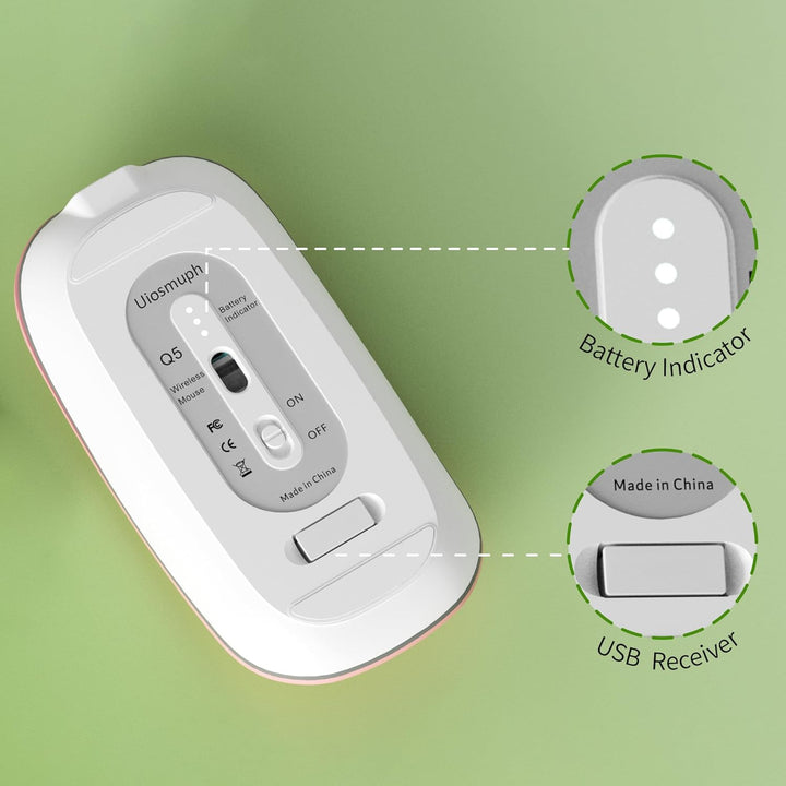 Uiosmuph Q5 Kabellos Maus, Wiederaufladbar Funkmaus 2.4G Leise Funkmaus Ultra Dünn Wireless Computer