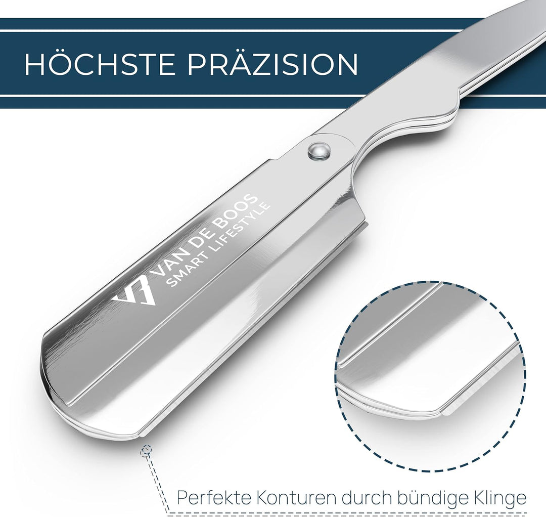 Van De Boos® Rasiermesser-Set mit 100 Derby Wechselklingen - Hochwertiges Edelstahl Bartmesser mit e