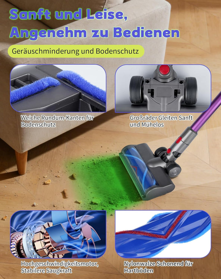 Bürste für Dyson V7 V8 V10 V11 V15 mit Grünem LED Licht, Bürstenwalze Bodenbürste Geeignet für Hartb