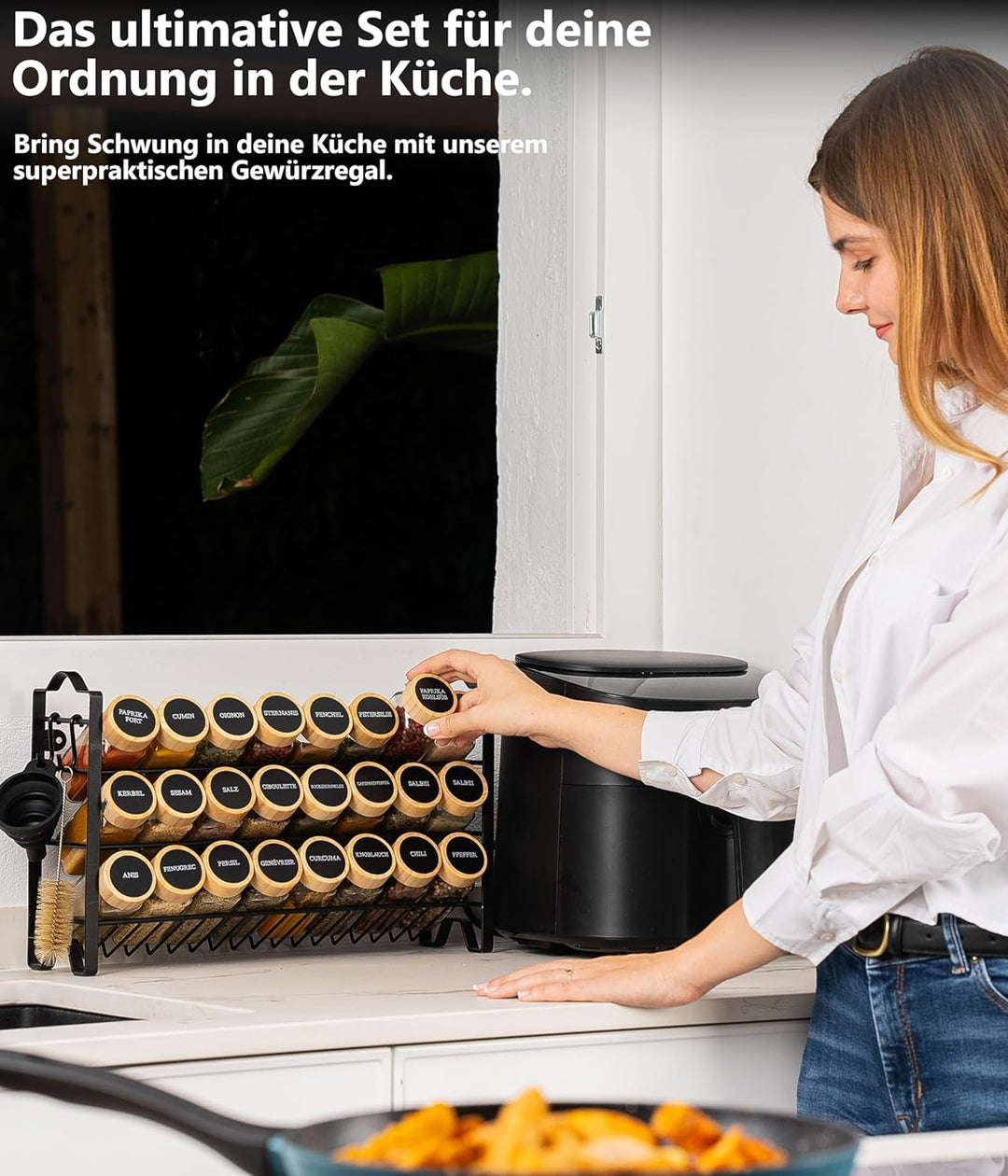 Deco haus® Gewürzregal Stehend & Wand [MIT GEWÜRZDOSEN & ETIKETTEN] - Gewürz Organizer - Spice Rack