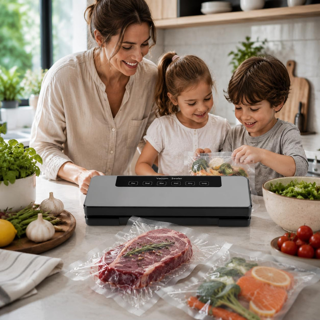 5-in-1 Vakuumiergerät für Lebensmittel mit starker Saugkraft (65 kPa), 30 mm langem Verschluss für d