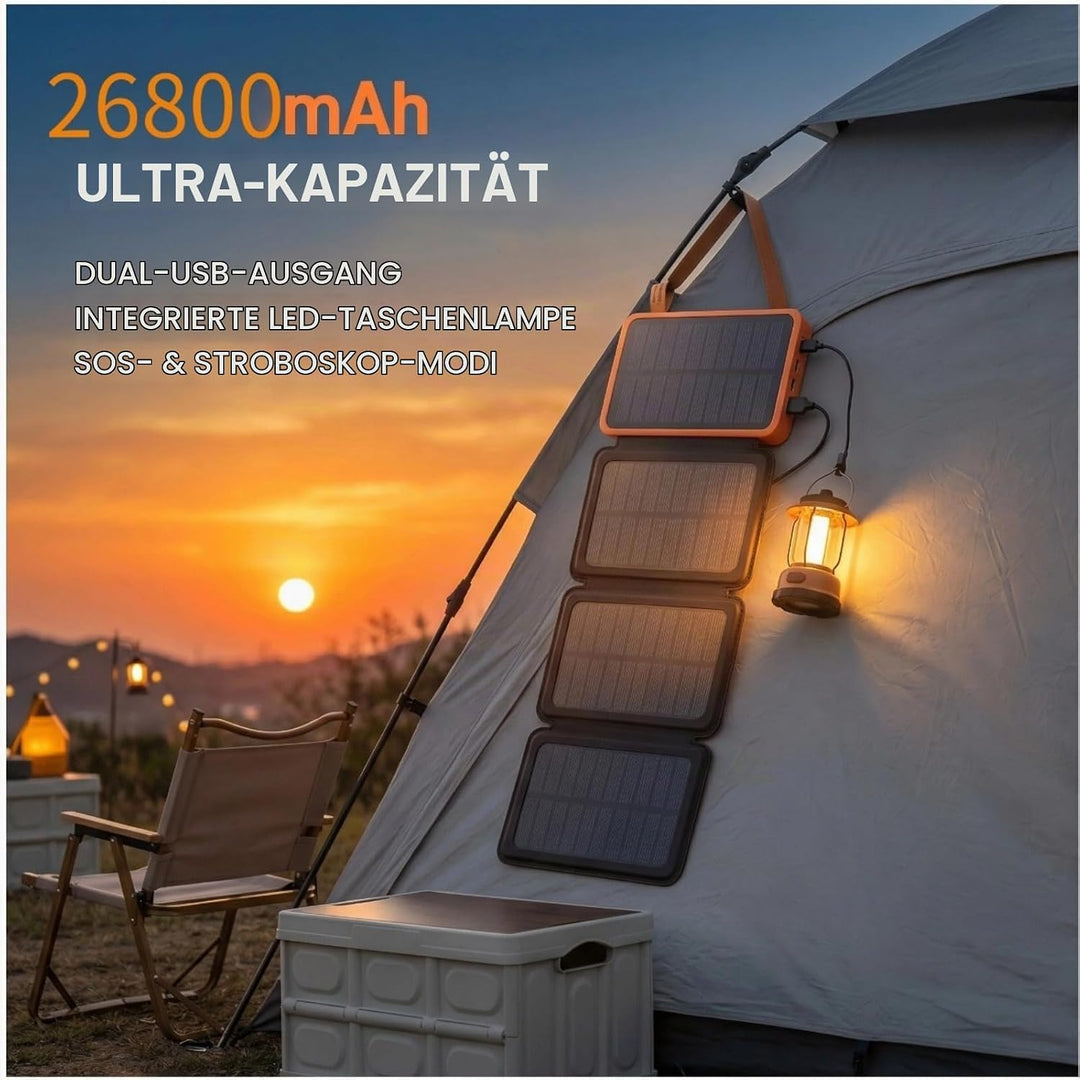 Solar Powerbank 26800mAh, Solar Ladegerät mit 2 USB-A Ausgang &amp; 1 USB-C Eingang, Outdoor Wasserfeste