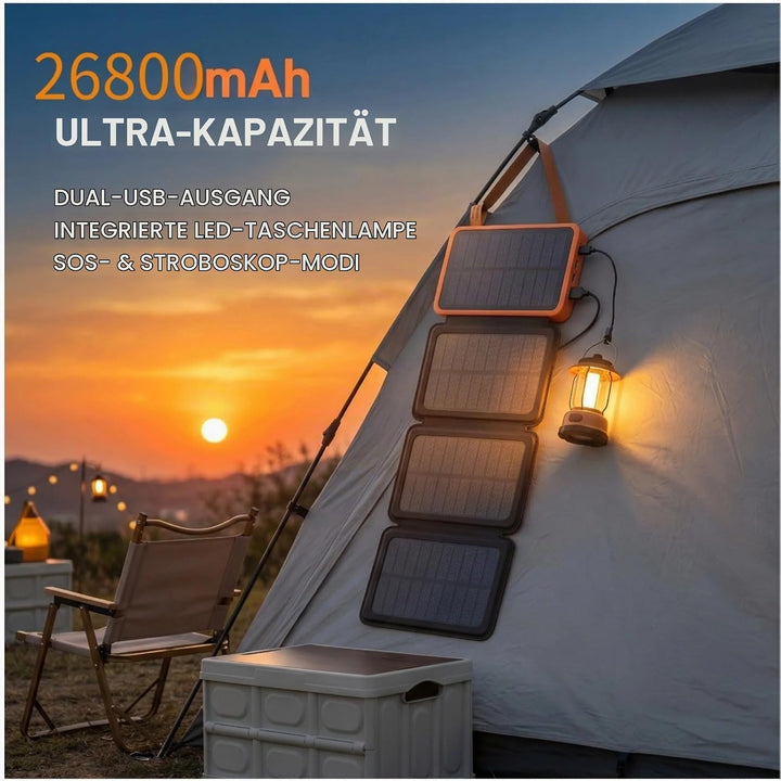 Solar Powerbank 26800mAh, Solar Ladegerät mit 2 USB-A Ausgang &amp; 1 USB-C Eingang, Outdoor Wasserfeste