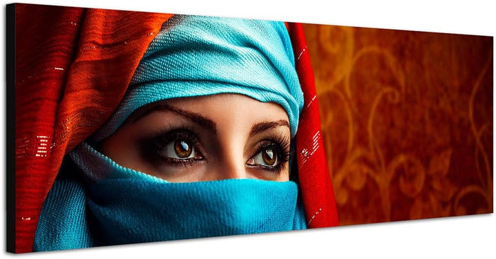 Paul Sinus Art Panoramabild auf Leinwand und Keilrahmen 120x40cm Arabien Frau Gesicht Portrait
