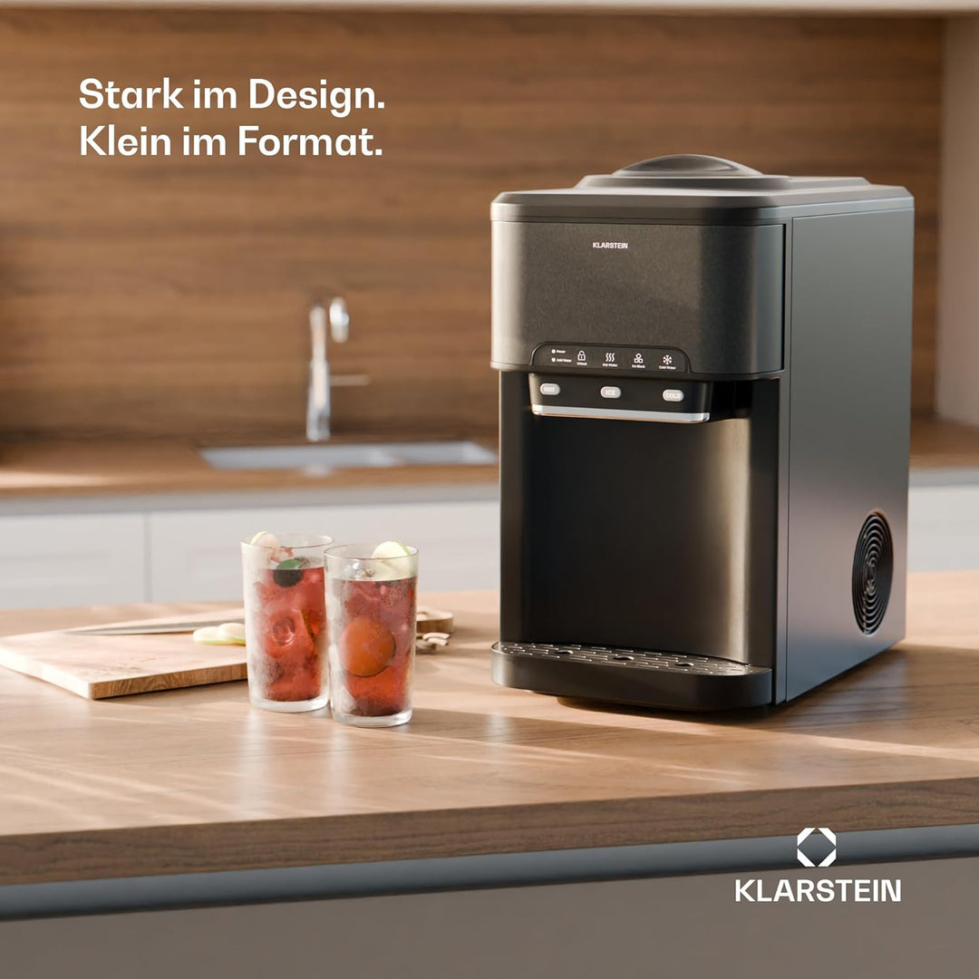 Klarstein Eiswürfelmaschine für Zuhause Camping Gastro, Schnelle Mini Eiswürfelmaschine Klein, Profi