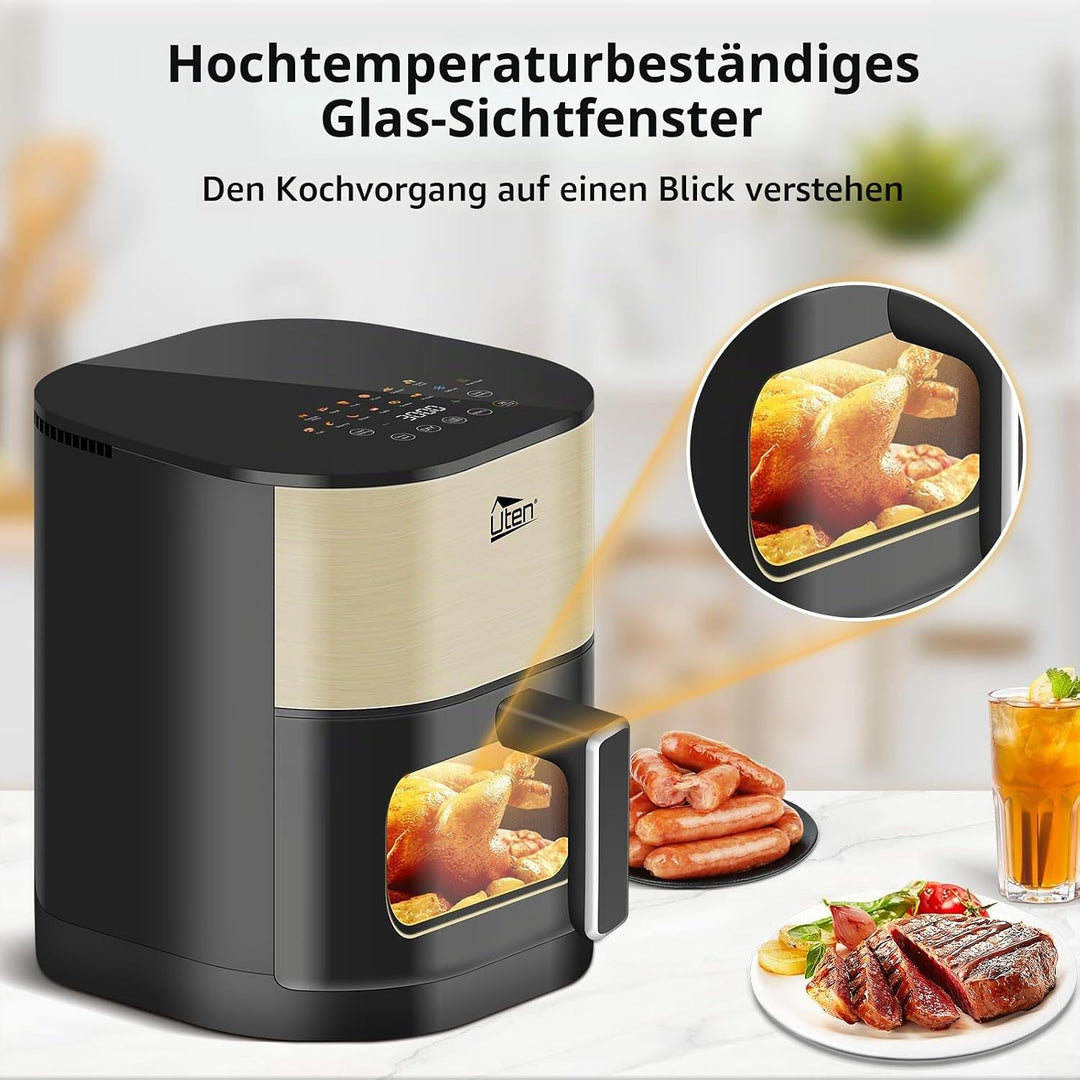 Uten Dual Blaze Heissluftfritteuse 5,5L mit Sichtfenster Innenbeleuchtung 2 Heizquellen einzeln steu