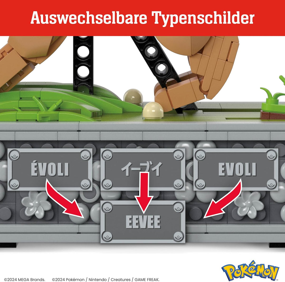 MEGA Pokémon Actionfigur-Bauset, bewegliches Evoli mit 1381 Teilen, zum Laufen an der Kurbel drehen,