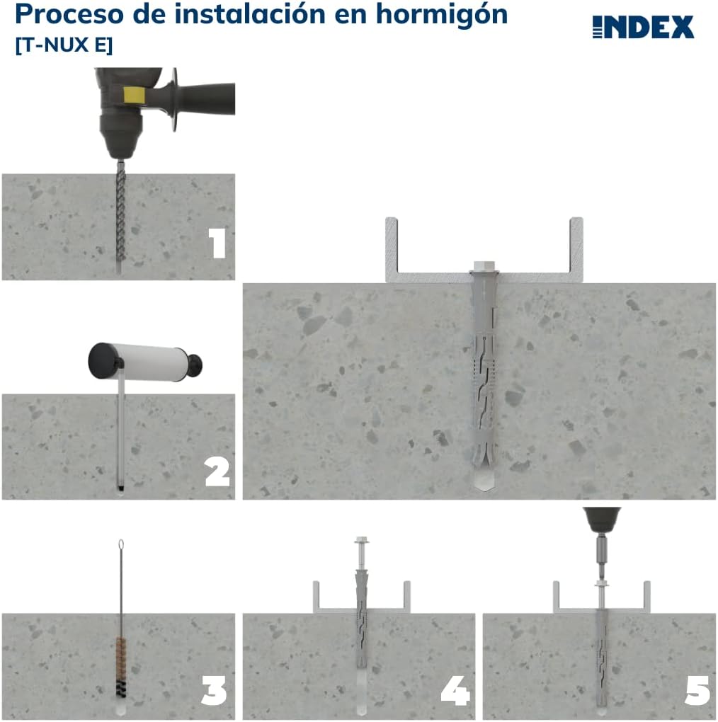 Index Fixing Systems t-nux E – Pack von 50 Universaldübel Hohe Leistung, Sechskantschraube (Beschich