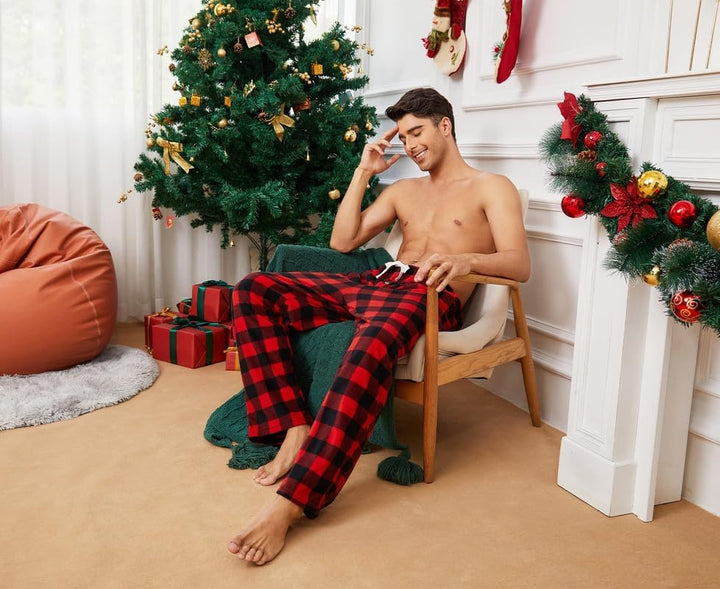 U2SKIIN Pyjamahose Herren lang kariert Schlafhose Schlafanzughosen für Herren Fleece Pyjama Hosen Na