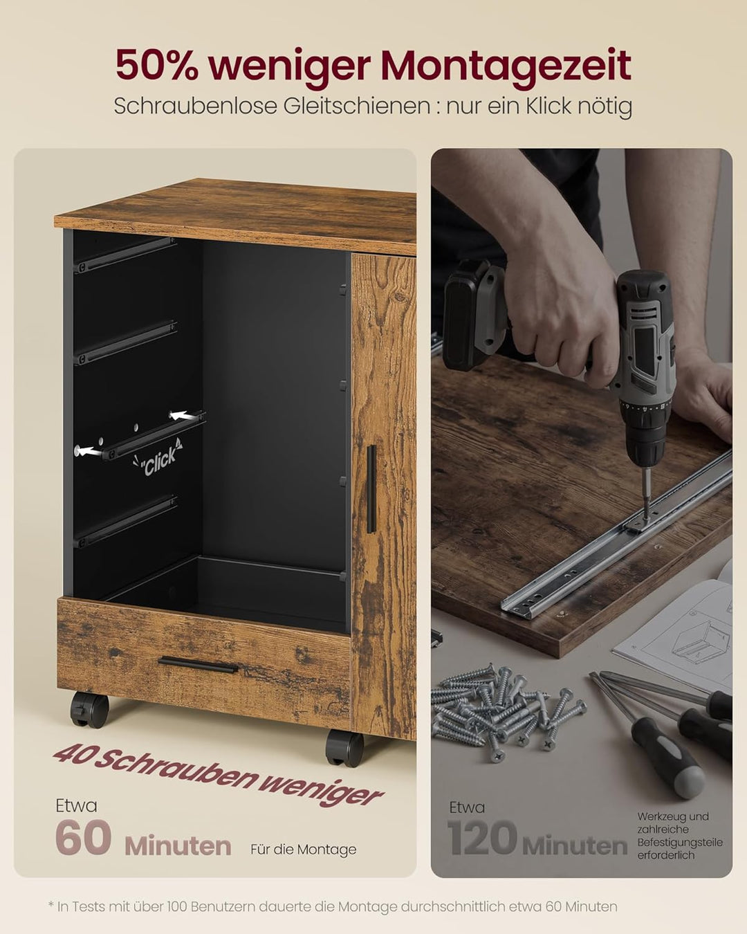 VASAGLE Rollcontainer, mobiler Aktenschrank, Schubladenschrank, Schrank mit Tür, Druckerständer mit