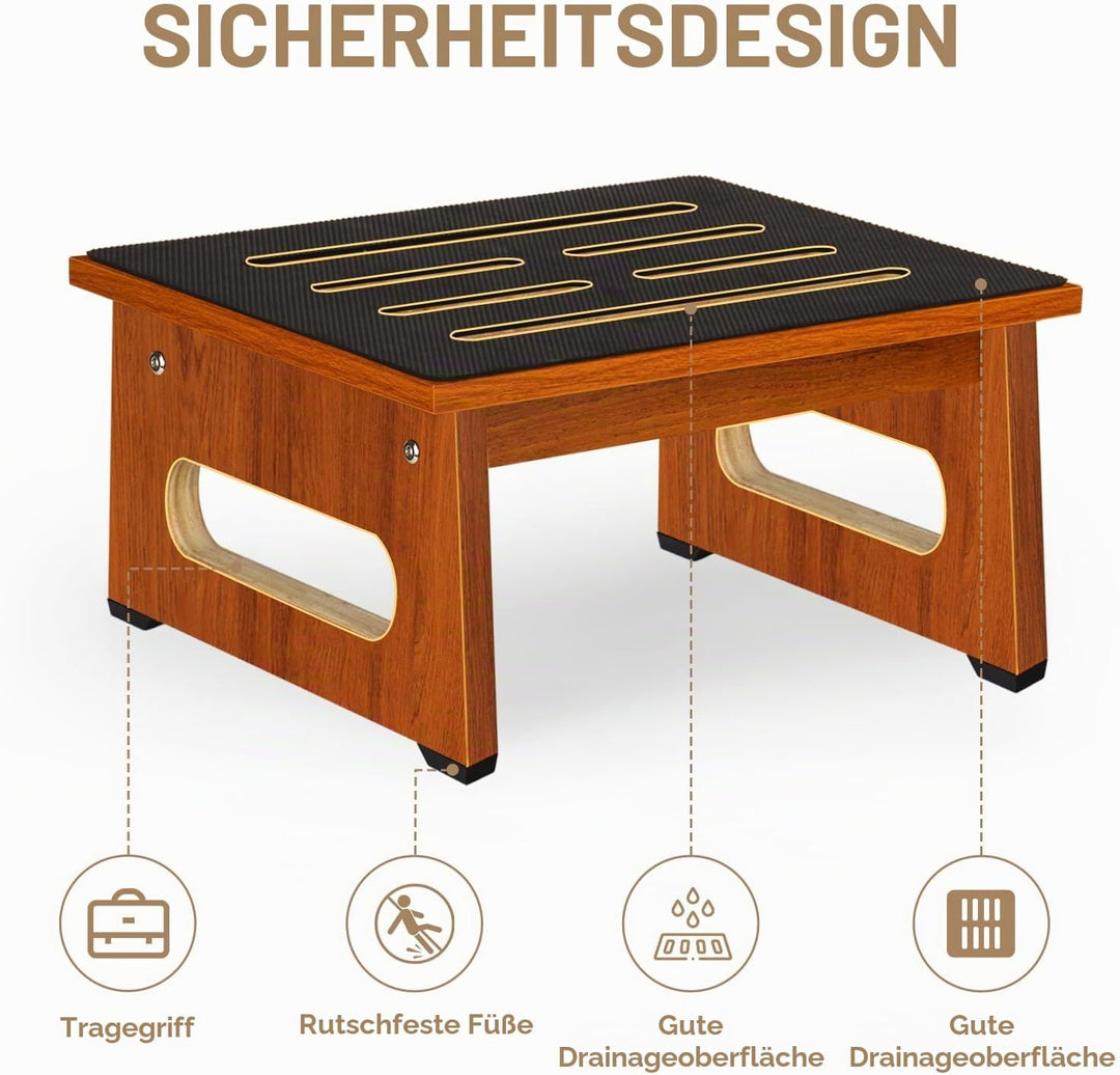 EIN hölzerner Tritthocker 6,9 Zoll für Erwachsene und Senioren mit Rutschfester Gummiauflage, für dr