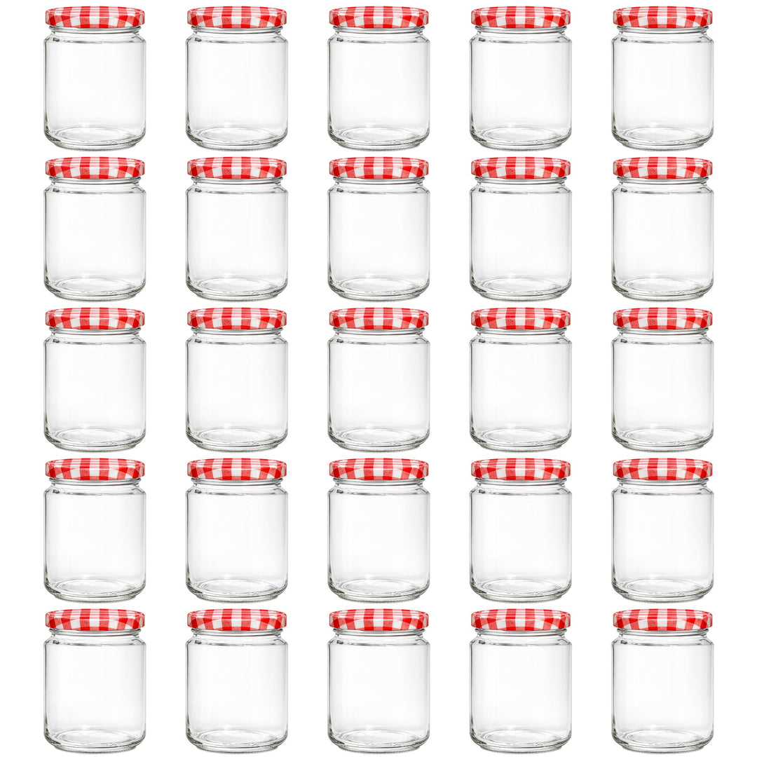 Vitrea 25x Marmeladengläser 275 ml - mit Deckel Rot Kariert TO 66 - Einmachgläser zum befüllen mit S
