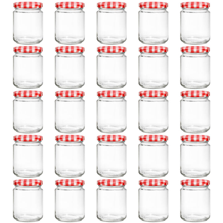 Vitrea 25x Marmeladengläser 275 ml - mit Deckel Rot Kariert TO 66 - Einmachgläser zum befüllen mit S