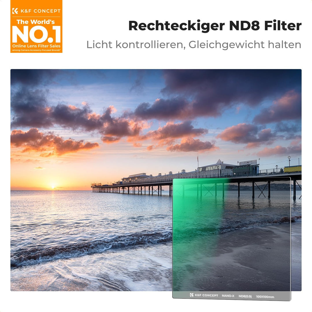 K&F CONCEPT Rechteckfilter ND8 (3 Blendenstufe) 100x100mm Graufilter mit Fester Dichte(Nano-Xcel Ser