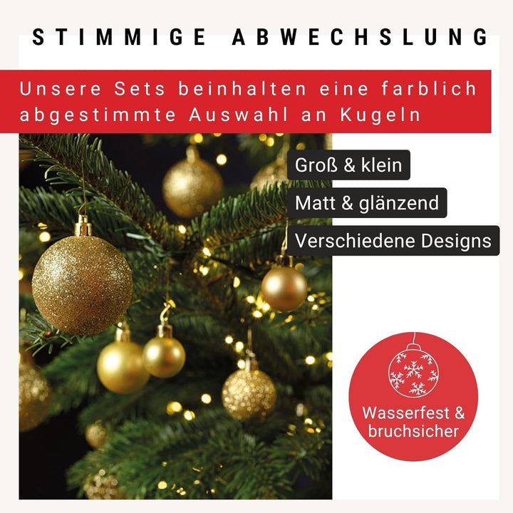 WOMA Christbaumkugeln Set Gold & 22 weiteren Farben - 50er & 100er Weihnachtskugeln Set - Weihnachts