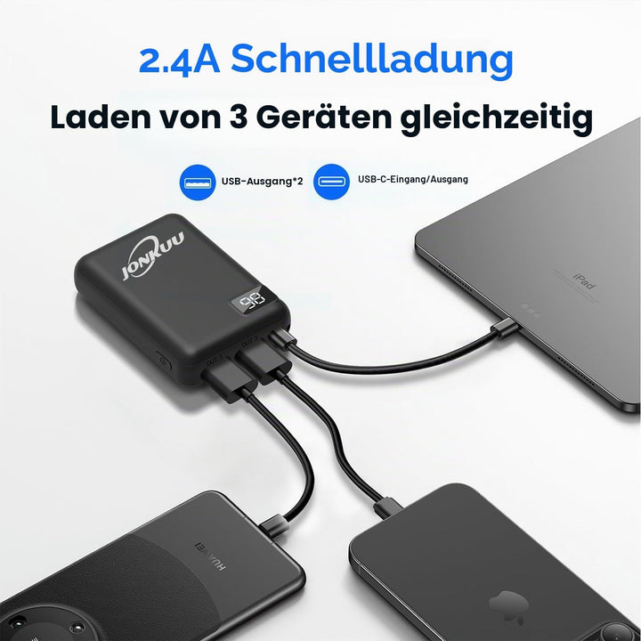 JONKUU Powerbank 10000mAh Externer Akku Klein 2 USB Port Power Pack Kompakt Handy Mini Tragbares Lad