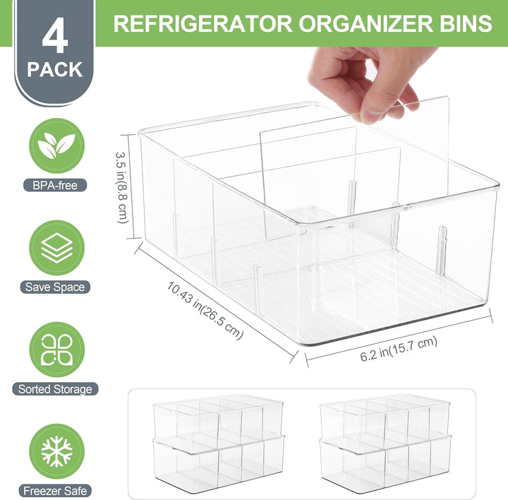 HNNJCK 4er Set Küche Aufbewahrungsbox Organizer mit 16 Fächern, Kühlschrank Schubladen, Storage Ordn