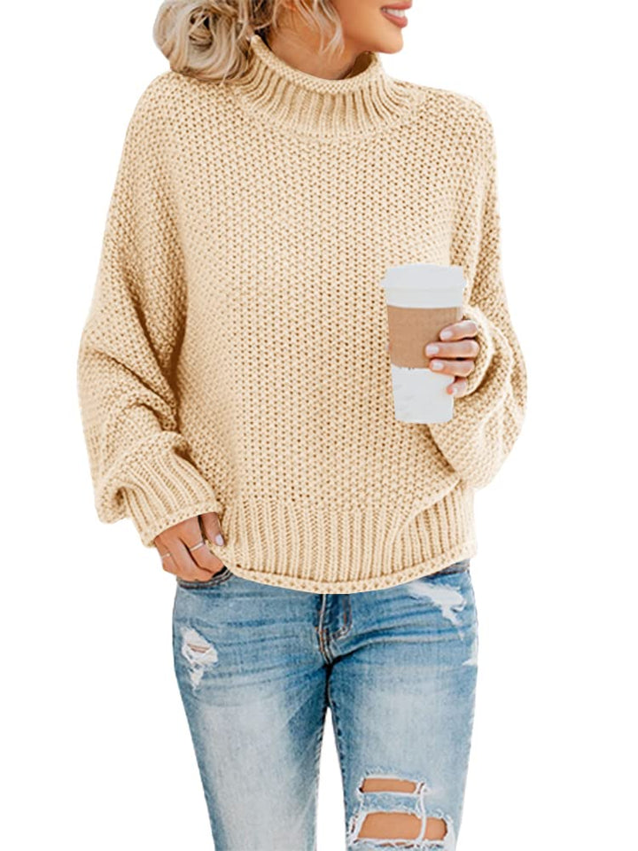 Saodimallsu Damen Pullover Rollkragen Oversized Fledermaus Langarm Sweatshirt Lose Grobstrick Casual