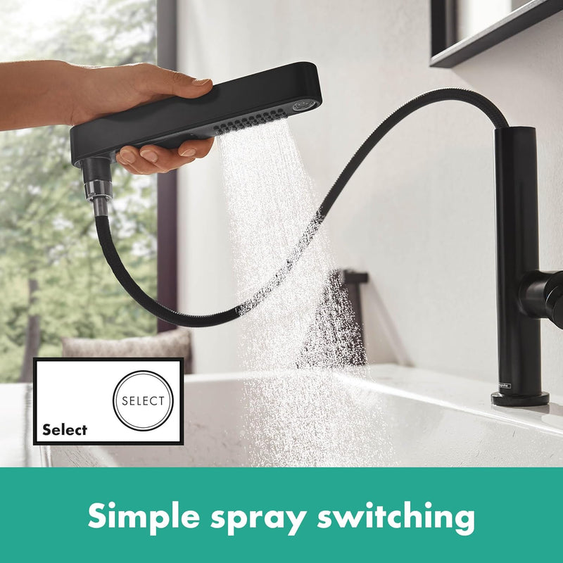 hansgrohe Waschtischarmatur Finoris, Wasserhahn Bad mit Auslauf Höhe 230 mm, mit Push-Open Ablaufgar