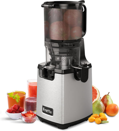 Fretta Slow Juicer Entsafter Gemüse und Obst Testsieger, 250W Edelstahl Saftpresse Elektrisch Obstpr